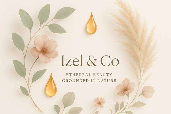 now add Izel & Co - my brand name and my tagline is Ethereal Beauty Grounded In Nature with some leafs or flowers natural and soft luxurious look with nuetral colors